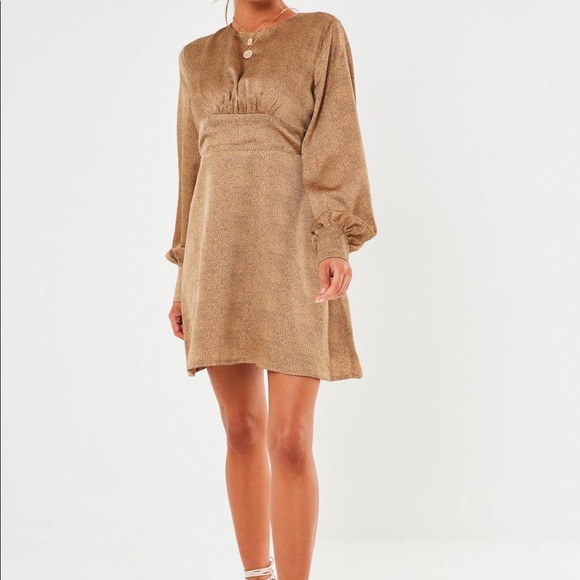 Missguided Nude Satin Dalmatian Print Dress - Picture 4 of 9